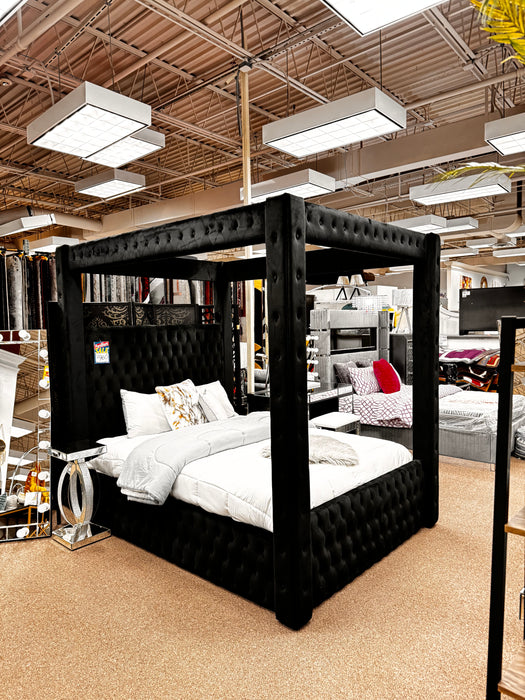Black Velvet Canopy Queen Bed - Factory Furniture Outlet Store