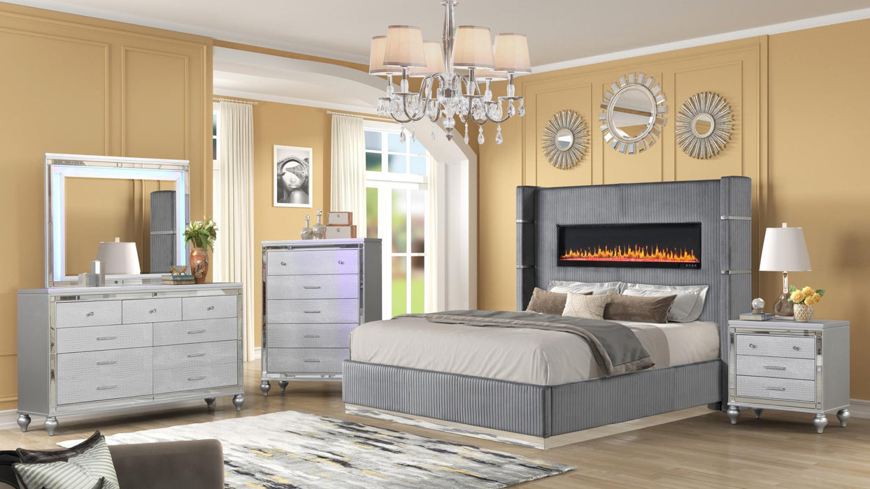 Lizelle Queen Grey Fireplace Bed - Factory Furniture Outlet Store