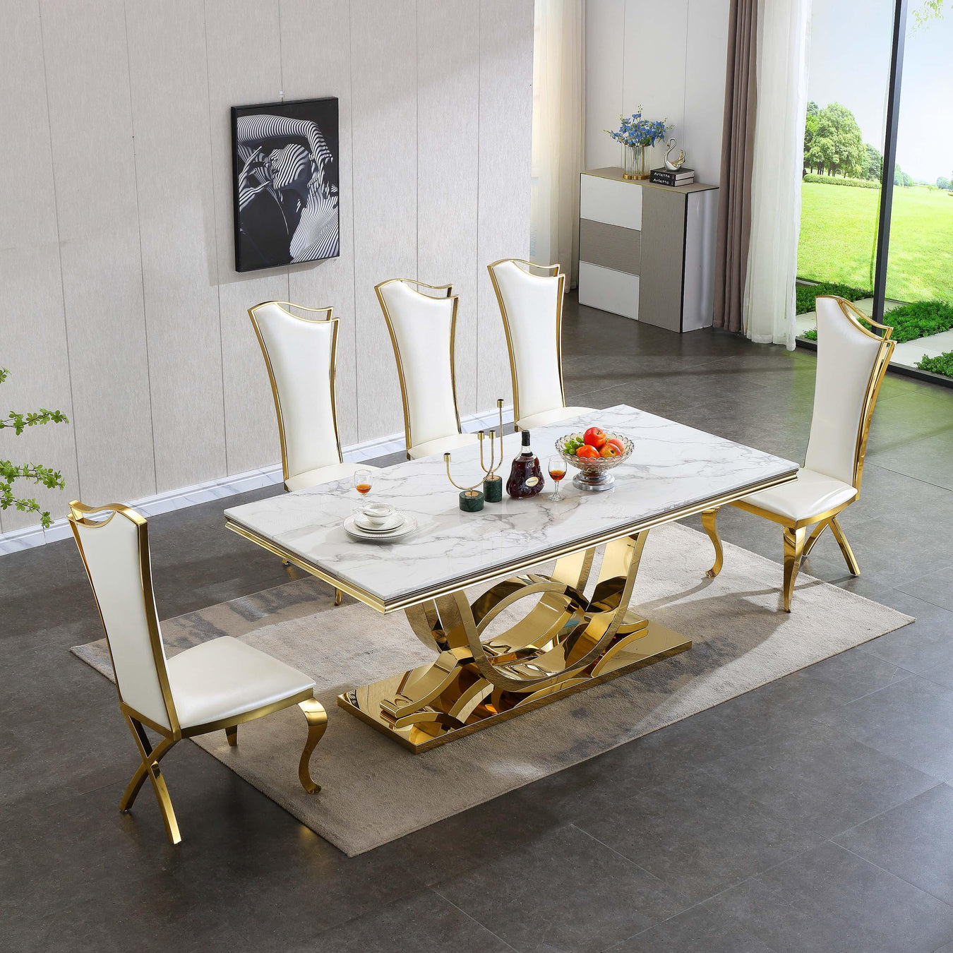 WHITE MARBLE TOP WITH GOLD FINISH