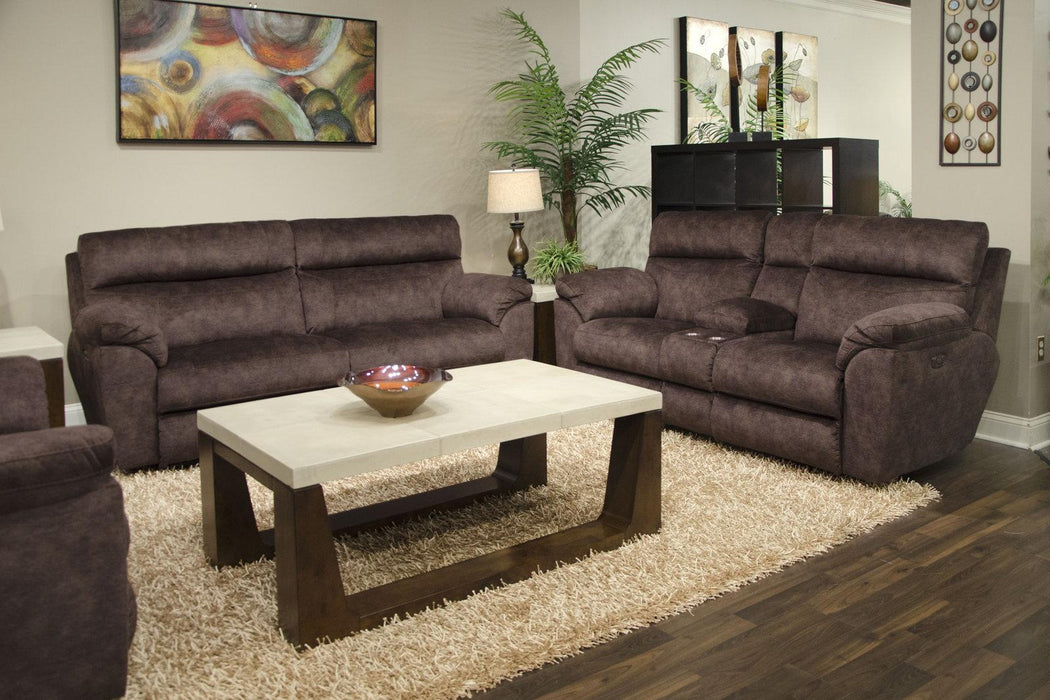 Catnapper Sedona Pwr Hdrst w/Lumbar Lay Flt Rcl Cnsl Loveseat w/Stg & Cphldrs in Mocha 762229 - Factory Furniture Outlet Store