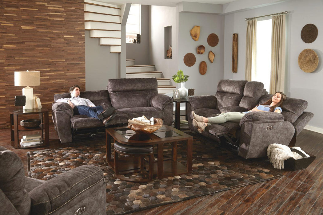 Catnapper Sedona Pwr Hdrst w/Lumbar Lay Flt Rcl Cnsl Loveseat w/Stg & Cphldrs in Smoke 762229 - Factory Furniture Outlet Store