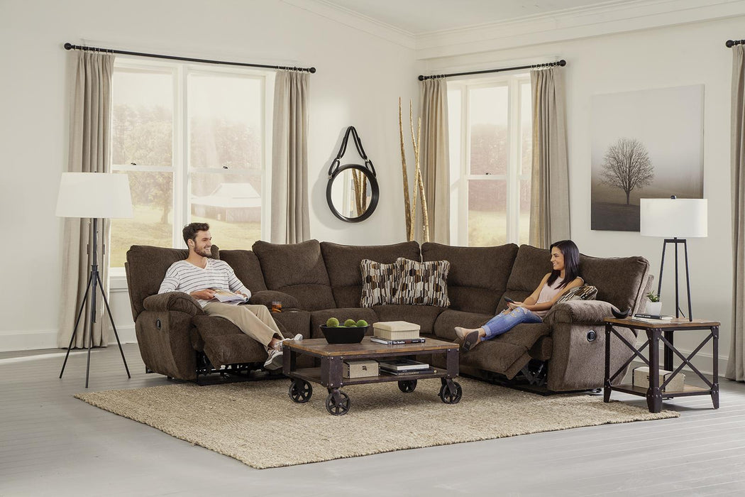 Catnapper Elliott 2pc Power Lay Flat Reclining Sectional in Chocolate - Factory Furniture Outlet Store