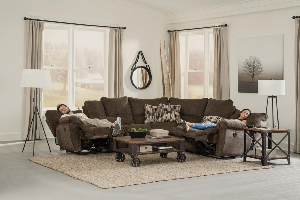 Catnapper Elliott 2pc Power Lay Flat Reclining Sectional in Chocolate