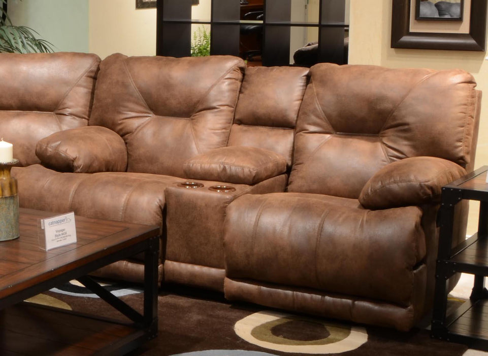 Catnapper Voyager Lay Flat Reclining Console Loveseat in Elk - Factory Furniture Outlet Store