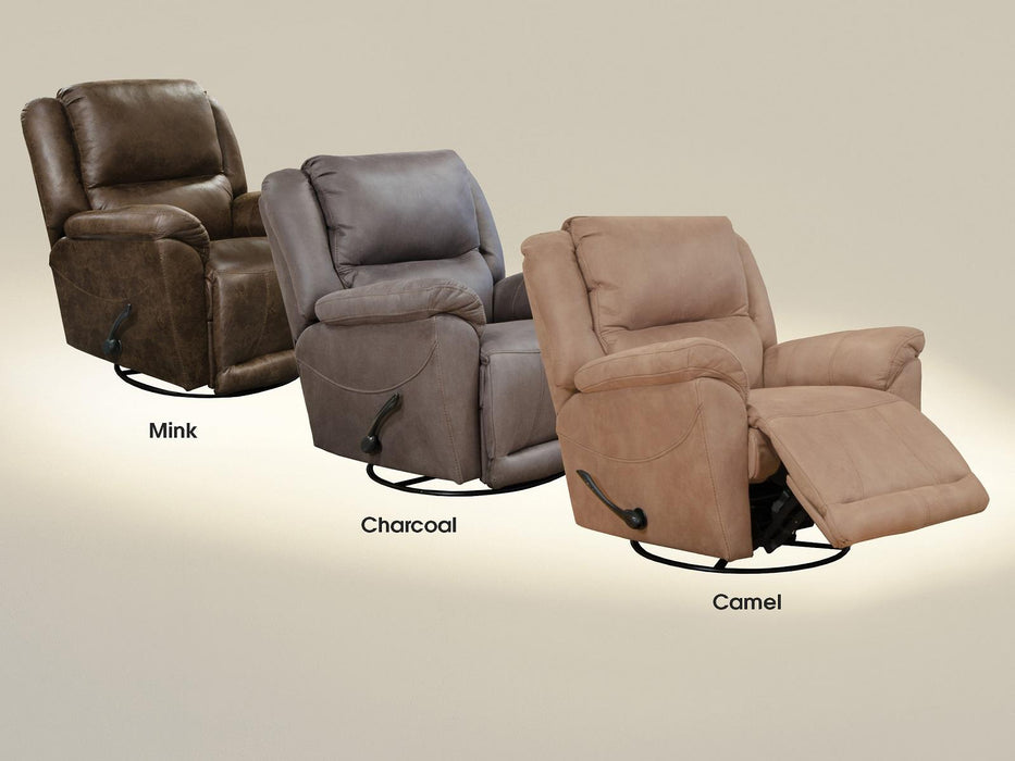 Catnapper Furniture Cole Chaise Swivel Glider Recliner in Camel - Factory Furniture Outlet Store