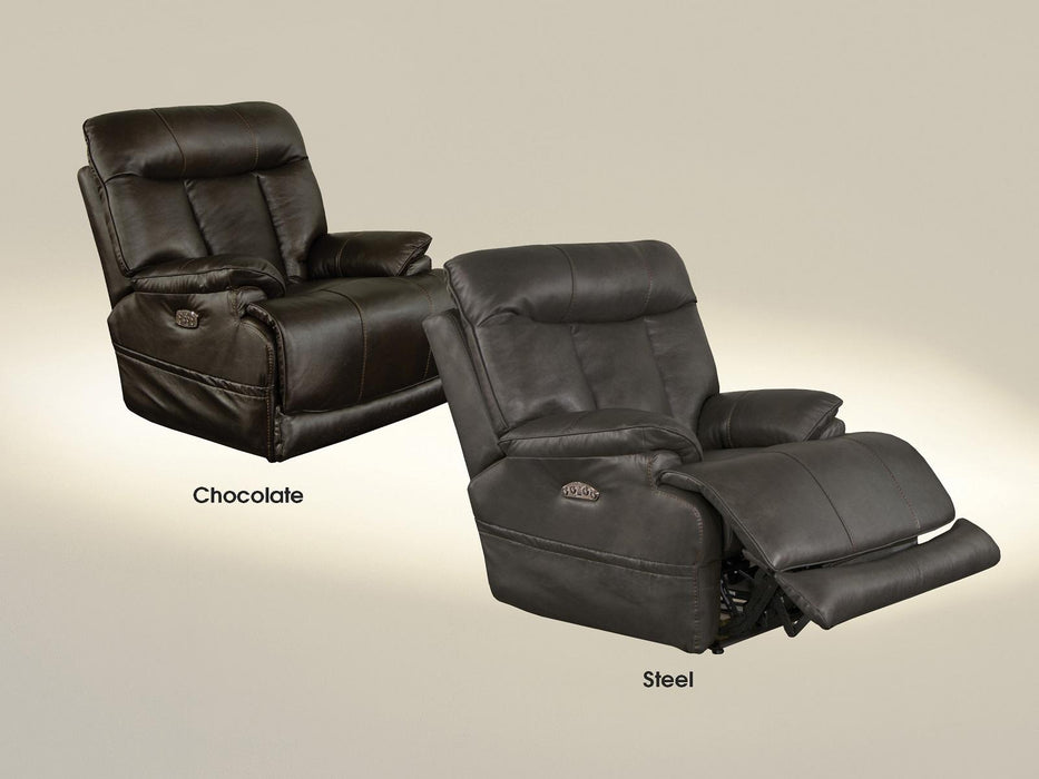 Catnapper Furnture Naple Power Headrest Power Lay Flat Recliner with Extended Ottoman in Chocolate