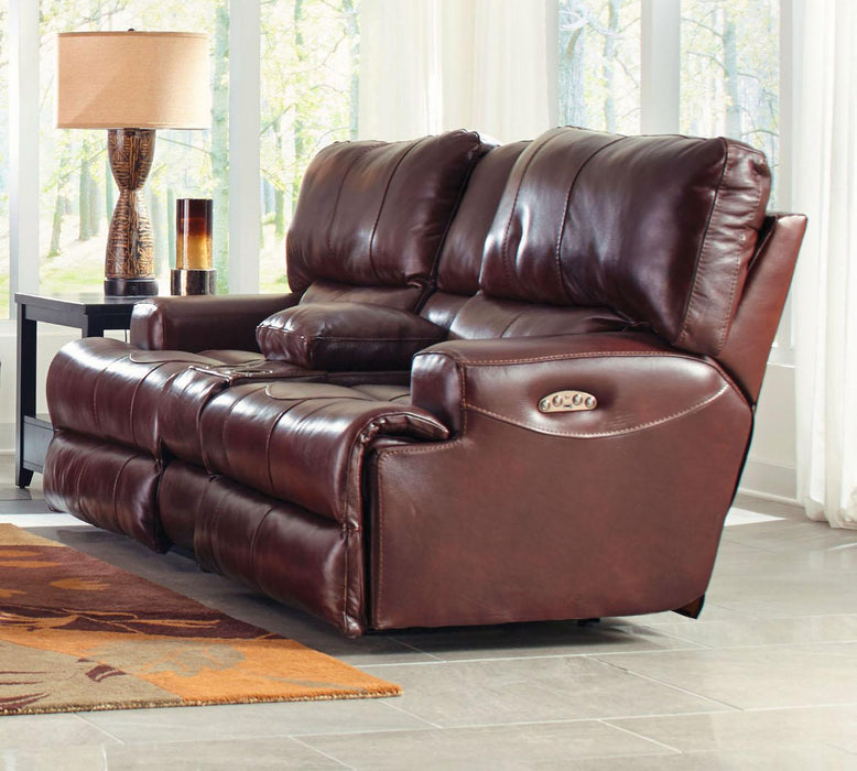 Catnapper Wembley Lay Flat Reclining Console Loveseat in Walnut - Factory Furniture Outlet Store