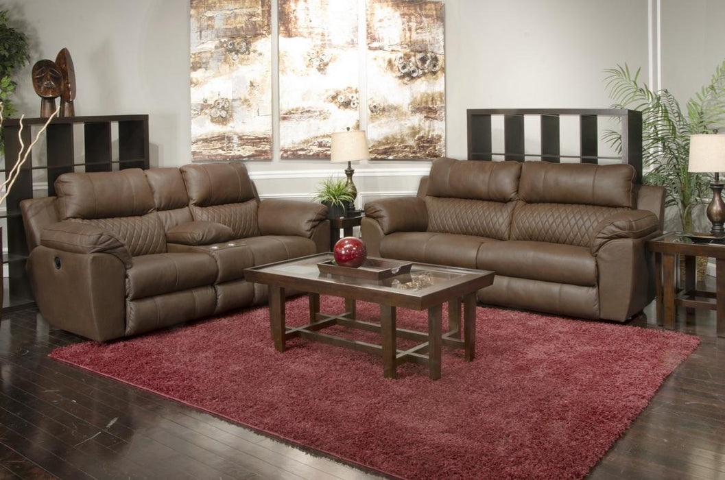 Catnapper Furniture Sorrento Power Lay Flat Reclining Console Loveseat in Kola - Factory Furniture Outlet Store