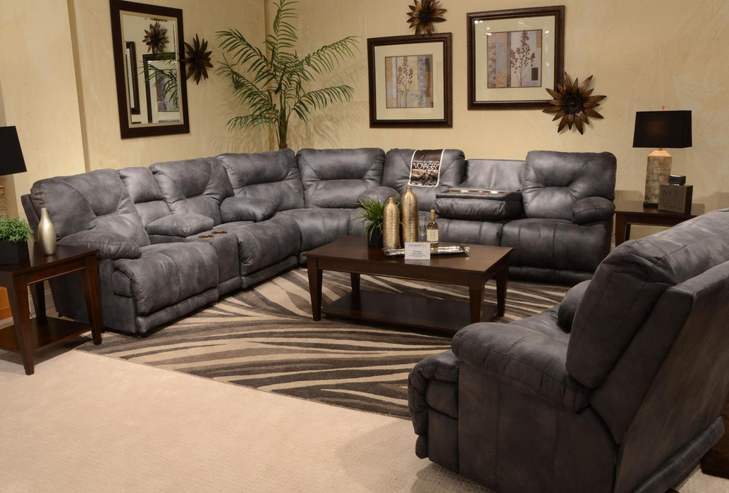 Catnapper Voyager Power Lay Flat Reclining Sofa with Drop Down Table in Slate - Factory Furniture Outlet Store