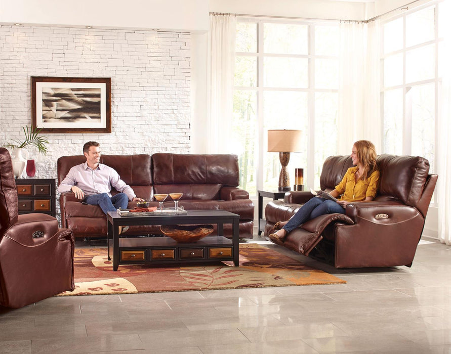 Catnapper Wembley Lay Flat Reclining Console Loveseat in Walnut - Factory Furniture Outlet Store