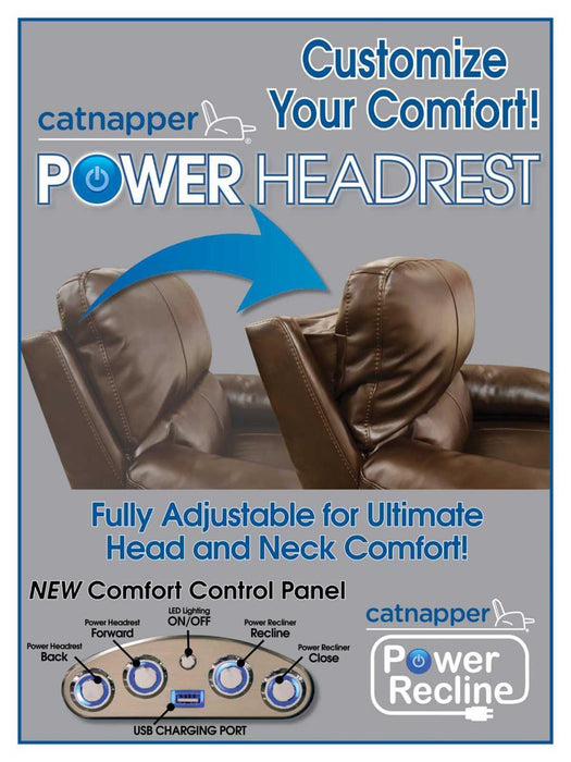 Catnapper Thornton Power Headrest/Power Lay Flat Recliner in Java - Factory Furniture Outlet Store