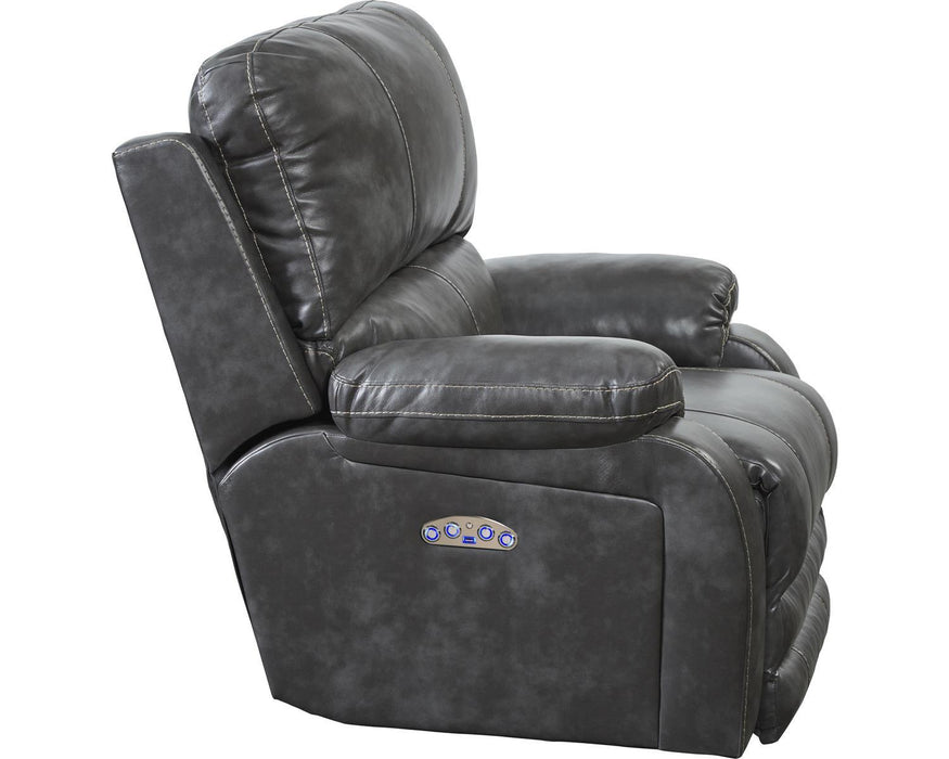 Catnapper Thornton Power Headrest/Power Lay Flat Recliner in Steel