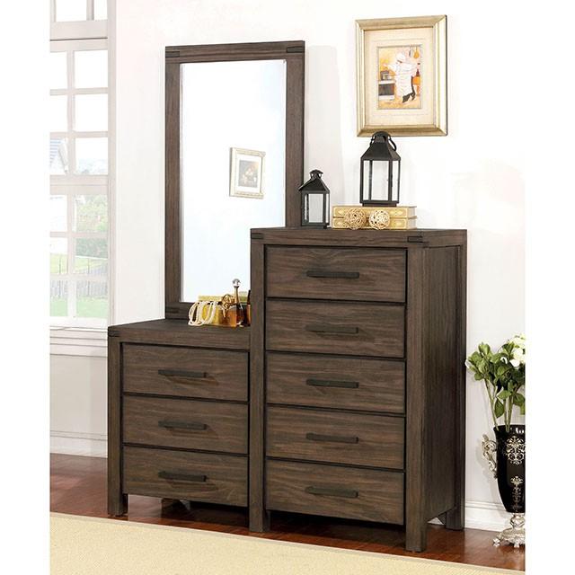 Rexburg Wire-Brushed Rustic Brown 8-Drawer Dresser Mirror image