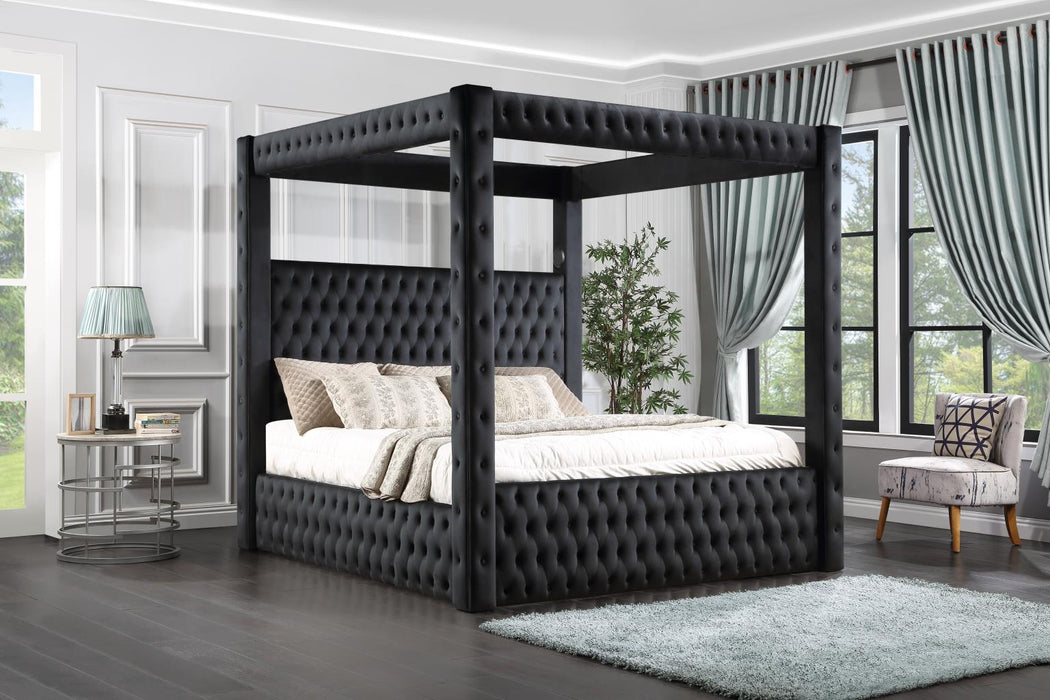 Black Velvet Canopy King Bed - Factory Furniture Outlet Store