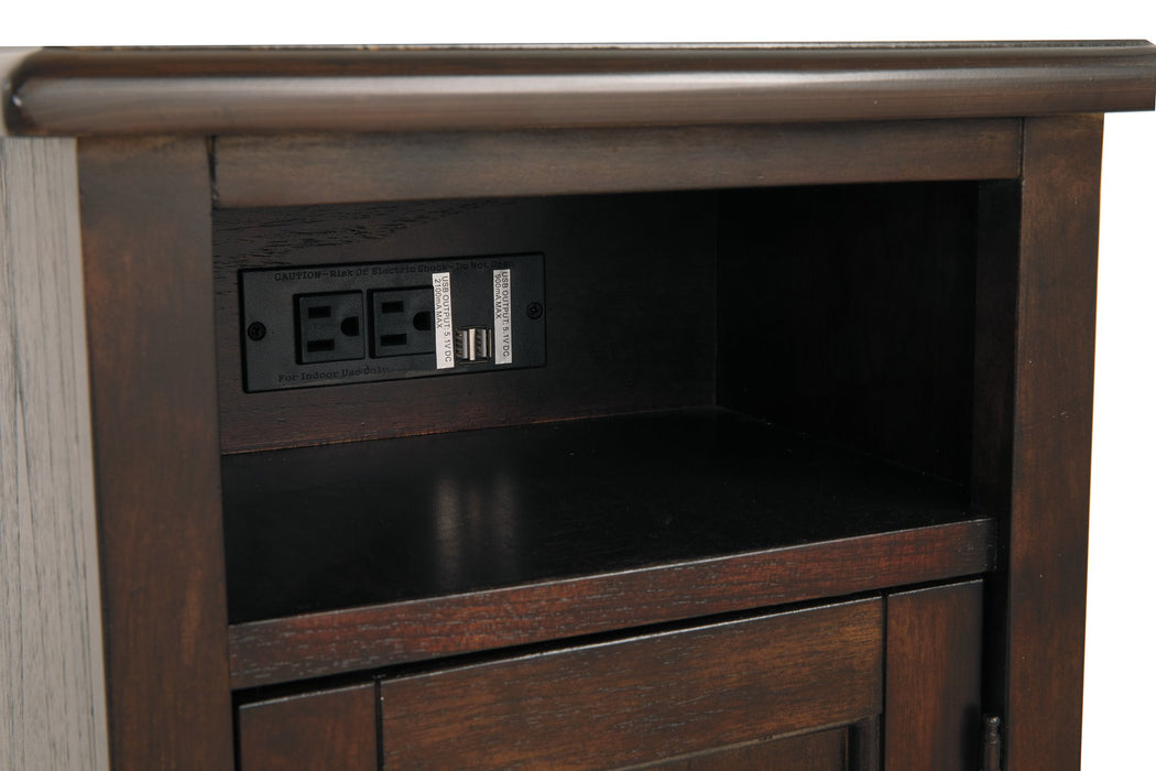 Barilanni Chairside End Table with USB Ports & Outlets - Factory Furniture Outlet Store